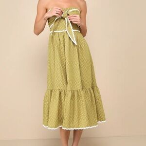 Lulus Delightful Design Light Green Polka Dot Midi Dress With Pockets